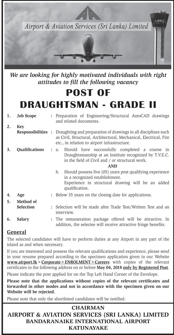 Draughtsman - Airport & Aviation Services (Sri Lanka) Ltd